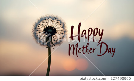 Dandelion silhouette with happy mother's day message against a sunset background Dandelion silhouette with happy mother's day message against a sunset background 127490960