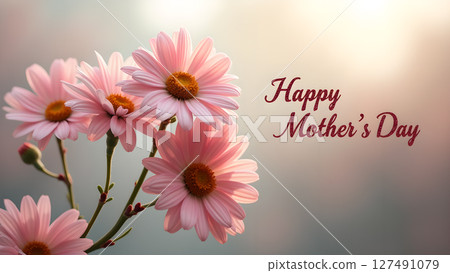 Elegant Mother's Day Greeting Card with Beautiful Pink Daisy Flowers Arrangement 127491079
