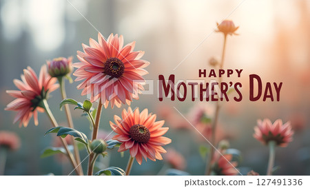 Delicate dahlias and a heartfelt message celebrate the beauty of Mother's Day 127491336