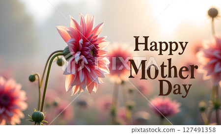 Elegant Happy Mother's Day greeting card featuring a beautiful flower garden scene Elegant Happy Mother's Day greeting card featuring a beautiful flower garden scene 127491358