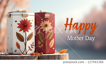 Elegant mother's day celebration with decorative flower tins and gentle background Elegant mother's day celebration with decorative flower tins and gentle background 127491366