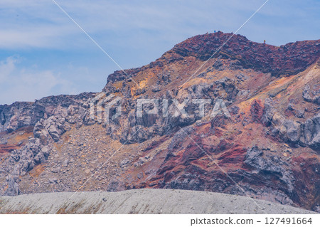 (Kumamoto Prefecture) Mount Aso - Agglutinate topography can be seen on the crater wall of Nakadake 127491664