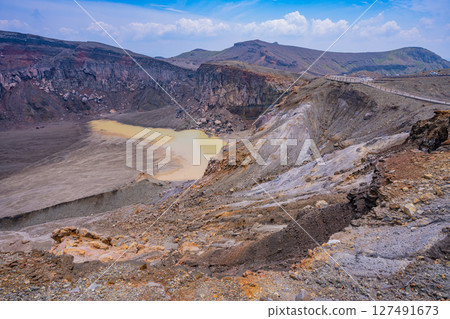 (Kumamoto Prefecture) Mount Aso - Agglutinate topography can be seen on the crater wall of Nakadake (Kumamoto Prefecture) Mount Aso - Agglutinate topography can be seen on the crater wall of Nakadake 127491673