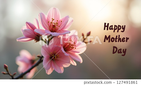 Beautiful pink blossoms with a 'Happy Mother's Day' greeting in a soft springtime light Beautiful pink blossoms with a 'Happy Mother's Day' greeting in a soft springtime light 127491861