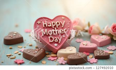 Heart Shaped Chocolates and Roses to Celebrate Happy Mother's Day Theme Heart Shaped Chocolates and Roses to Celebrate Happy Mother's Day Theme 127492010