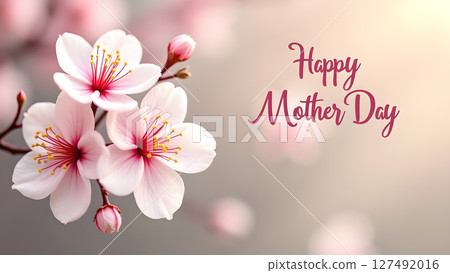 Elegant Mother's Day Greeting with Cherry Blossoms and Soft Lighting Effect Elegant Mother's Day Greeting with Cherry Blossoms and Soft Lighting Effect 127492016