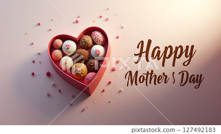 Heart-shaped box filled with delicious chocolates for Happy Mother's Day Heart-shaped box filled with delicious chocolates for Happy Mother's Day 127492183