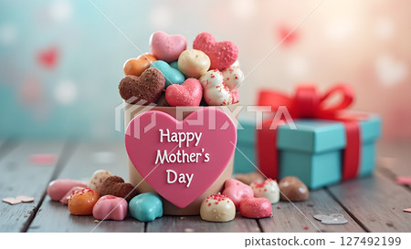 Charming Mother's Day Dessert Arrangement with Gift Box and Heart Accents 127492199