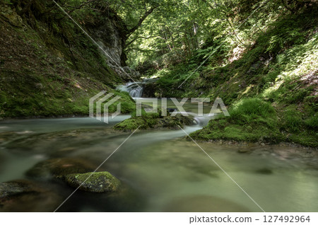 The Yunoki River in Minamiaizu flows through the fresh greenery The Yunoki River in Minamiaizu flows through the fresh greenery 127492964