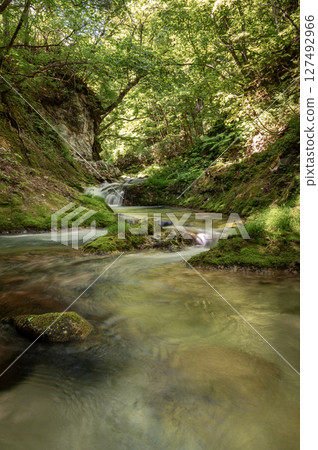 The Yunoki River in Minamiaizu flows through the fresh greenery The Yunoki River in Minamiaizu flows through the fresh greenery 127492966