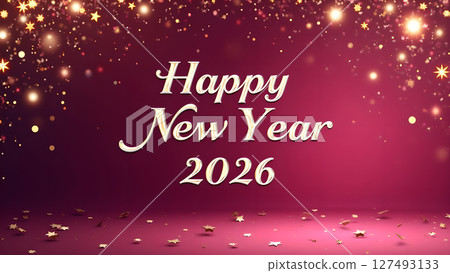 Elegant Happy New Year 2026 Celebration with Sparkling Gold Stars and Festive Design Elegant Happy New Year 2026 Celebration with Sparkling Gold Stars and Festive Design 127493133
