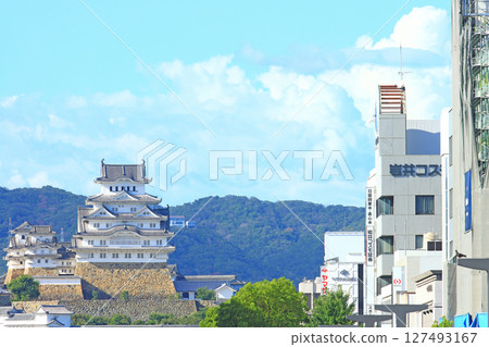 Scenery of National Treasure Himeji Castle seen from Himeji Station, Himeji City, Hyogo Prefecture 127493167