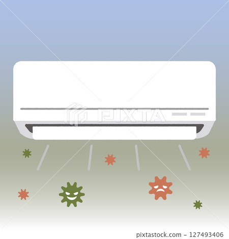 Illustration of mold, viruses, and dust being released from an air conditioner Illustration of mold, viruses, and dust being released from an air conditioner 127493406