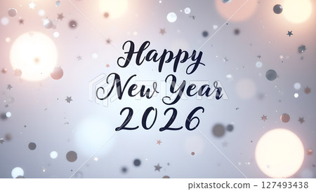 Festive 'Happy New Year 2026' Celebration with Sparkling Bokeh and Confetti 127493438