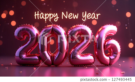 Festive 2026 New Year Celebration with Glossy Pink Balloons and Bokeh Lights Festive 2026 New Year Celebration with Glossy Pink Balloons and Bokeh Lights 127493445