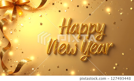 Golden Sparkle: Happy New Year Celebration Background with Festive Elements Golden Sparkle: Happy New Year Celebration Background with Festive Elements 127493448