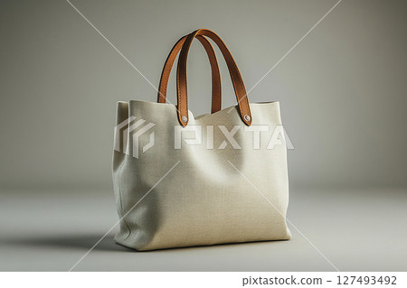 Reusable shopping bag made of fabric on a white background. 127493492
