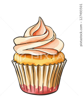 Watercolor vector illustration of a cupcake. 127493501