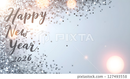 Elegant Happy New Year 2026 Celebration Background with Glitter and Bokeh Lights 127493558