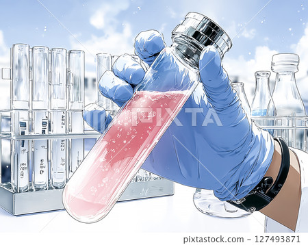 一手拿著裝有人工血液的試管的插圖素材 一手拿著裝有人工血液的試管的插圖素材 127493871