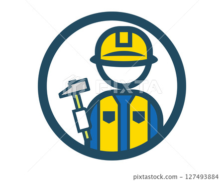 手持錘子的工匠的簡單圓形彩色插圖圖標 手持錘子的工匠的簡單圓形彩色插圖圖標 127493884