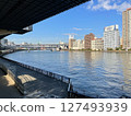 晴朗的日子從天橋下看到的隅田川 127493939