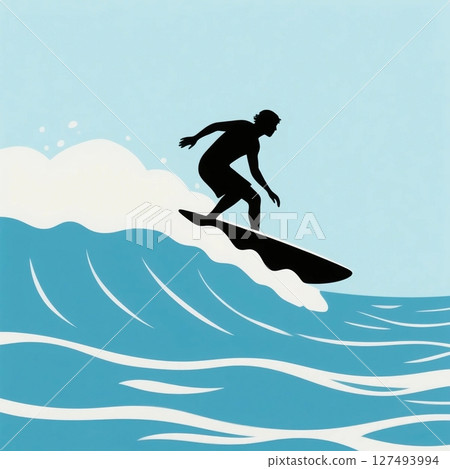 一名男子在夏季海上享受衝浪的剪影插圖 127493994