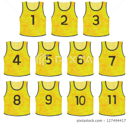 Illustration set of numbered bib numbers (yellow) 127494417