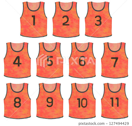 Illustration set of numbered bib numbers (red) 127494429