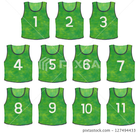 Illustration set of numbered bib numbers (green) 127494433