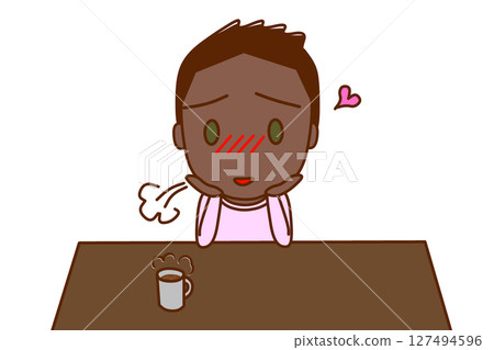 （上半身正面照）一位非裔美國男孩嘆了口氣，陷入沉思，想著他所愛的人和事 127494596