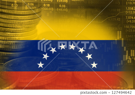 Stock market investment trading financial, coin and Venezuela flag , finance business trend data. 127494642