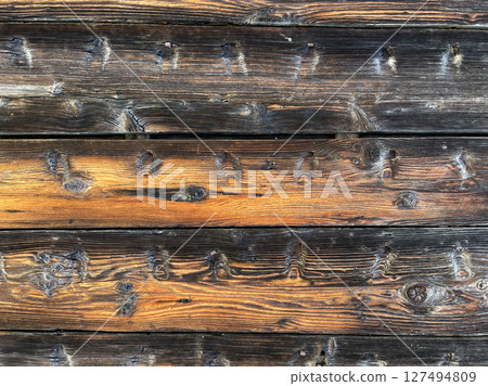 Background material of wooden boards. Background material with a solid antique wood grain. Door boards, wall boards, planks, flooring, wooden floors 127494809