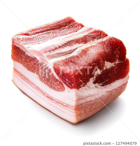 Fresh raw block of pork belly. White background. 127494879