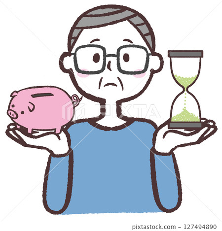 一位老人比較時間和金錢的插圖 一位老人比較時間和金錢的插圖 127494890