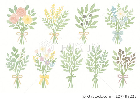 溫柔的水彩植物花束插圖集 127495223