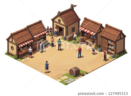 A vibrant medieval market 127495313