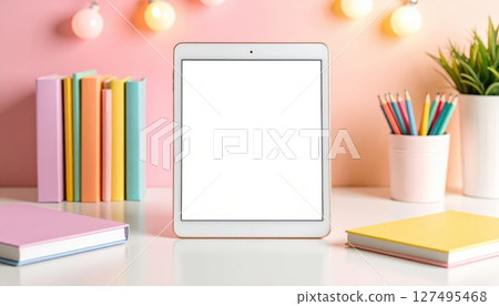 AI Image: A pastel color background and tablet device that evokes Generation Z 127495468