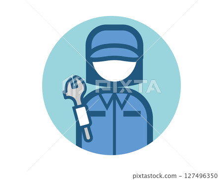 機械師手持扳手的簡單圓形彩色插圖圖標 127496350