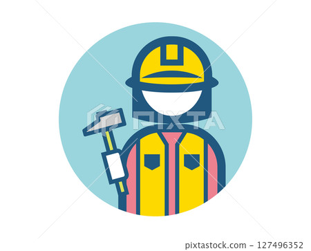 工匠手持錘子的簡單圓形彩色插圖圖標 127496352