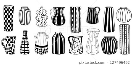 A set of naive hand-painted vases and flower jugs A set of naive hand-painted vases and flower jugs 127496492