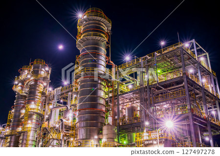Hiroshima Prefecture, Otake City, Daicel Otake Factory, night view Hiroshima Prefecture, Otake City, Daicel Otake Factory, night view 127497278