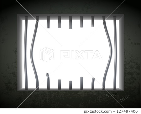 Broken prison bars in a cell. Prison escape Broken prison bars in a cell. Prison escape 127497400