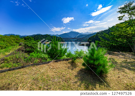 A spectacular panorama of Lake Miyagase and the mountains against the blue sky, Kiyokawa Village, Aiko District, Kanagawa Prefecture A spectacular panorama of Lake Miyagase and the mountains against the blue sky, Kiyokawa Village, Aiko District, Kanagawa Prefecture 127497526