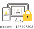 登入畫面和安全鎖向量圖示集 | PC 和智慧型手機的密碼保護影像 127497808