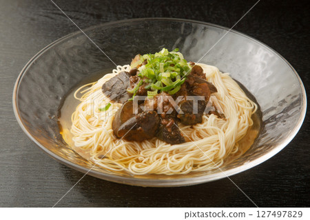 Stir-fried eggplant with miso and somen noodles Stir-fried eggplant with miso and somen noodles 127497829