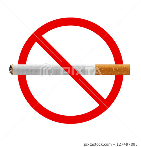 Cigarettes and a red prohibition sign 127497893