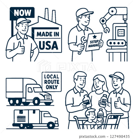 Manufacturing, setup, and delivery processes highlight American made products with family 127498435