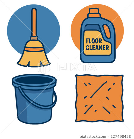 Cleaning tools, floor cleaner, bucket, cloth, household items Cleaning tools, floor cleaner, bucket, cloth, household items 127498438