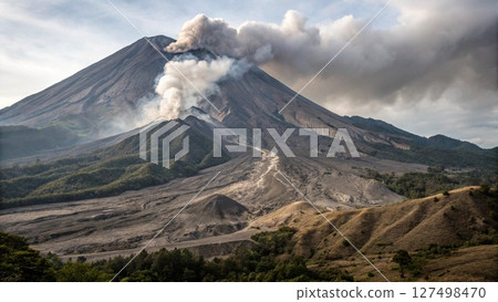 volcano crater with volcano 127498470